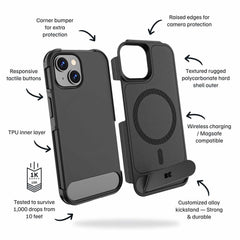 Blu Element Armour Ultra MagSafe w/Kickstand Case Black for iPhone 17e/16e/15/14/13